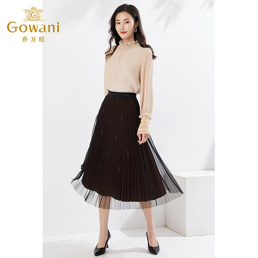 乔万尼新款半裙双层百褶网纱设计高级感百搭半身裙EI4D517 商品图3