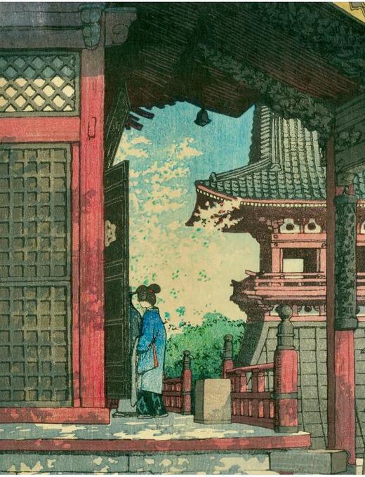 独角鹿西洋古董日本昭和时代新版画大师川濑巴水《目黒不動堂》 商品图2