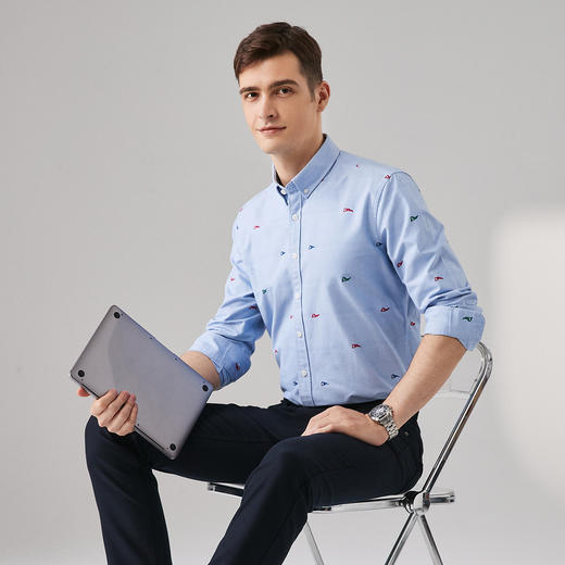 GOOD LUCK/德鲨百分百棉亲肤柔软百搭休闲长袖衬衫L291208 商品图3