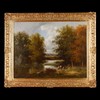 独角鹿西洋古董法国巴比松画派风格L. Leprou签名布面油画林中人 商品缩略图0