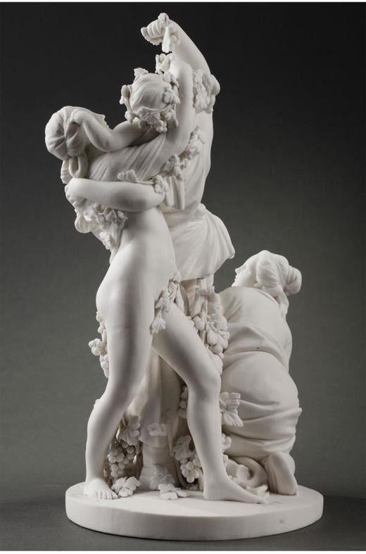 独角鹿西洋古董塞弗尔匠师签名古典风格丘比特女神素胎瓷群雕雕塑 商品图2