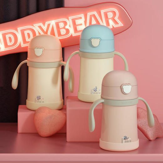 韩国杯具熊儿童保温杯带吸管便携两用男女宝宝学饮幼儿园防摔水壶 商品图1