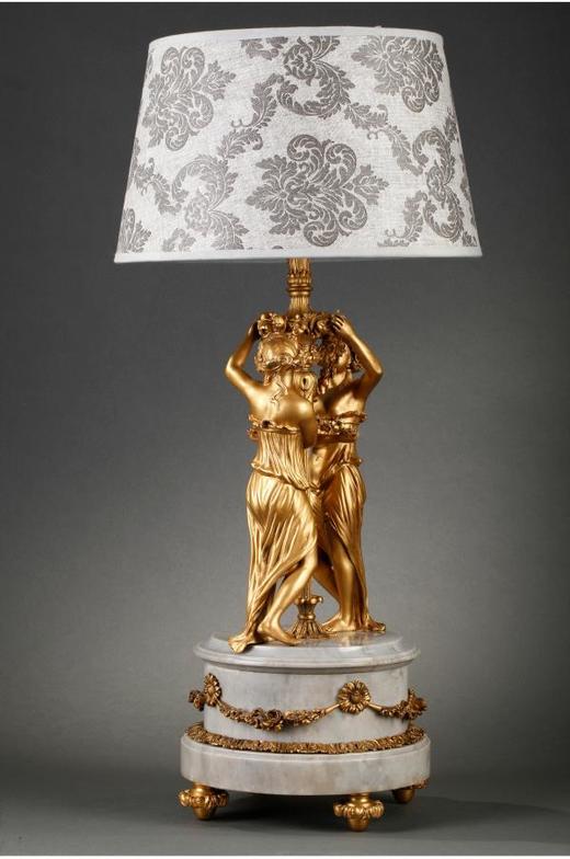 独角鹿西洋古董摆件法国大理石底座铜鎏金花环古典女神装饰台灯 商品图2