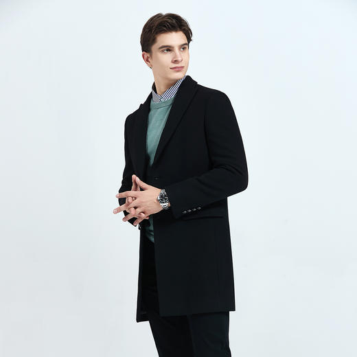 GOOD LUCK德鲨羊毛混纺经典平驳领长款大衣L275785-810 商品图1