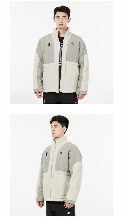 阿迪达斯男装 2021冬季新款武极系列运动服跑步训练健身舒适防风休闲羊羔绒外套立领夹克H40244 商品图0