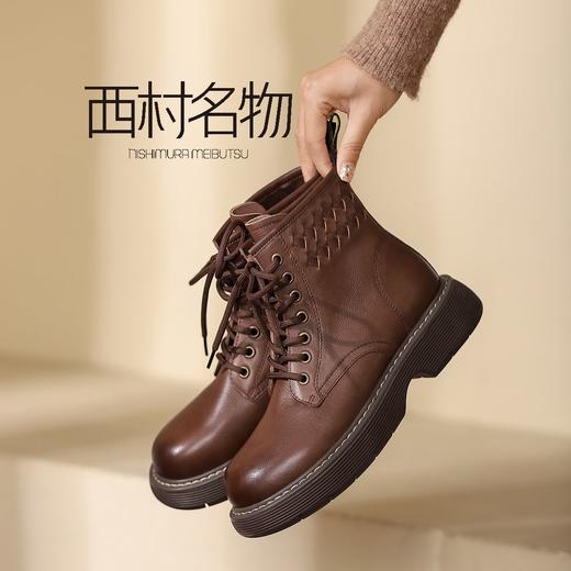西村名物2021冬季新款女真皮英伦风短靴低跟靴子T21DS45791 商品图2