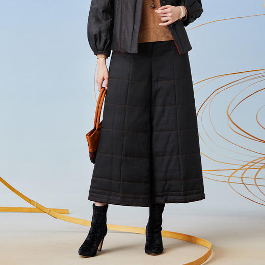 TANGY Collection/天意精品2021年秋冬新品方纹线迹莨绸阔腿裤棉裤 商品图3