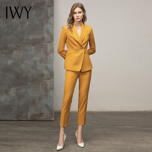 IWY/西装套装女黄色高档职业装气质女神范时尚正装套裤工作服CP11348 商品图6