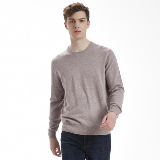 羊绒世家秋冬款纯山羊绒衫男青年商务休闲毛衣圆领宽松打底针织衫 商品图0