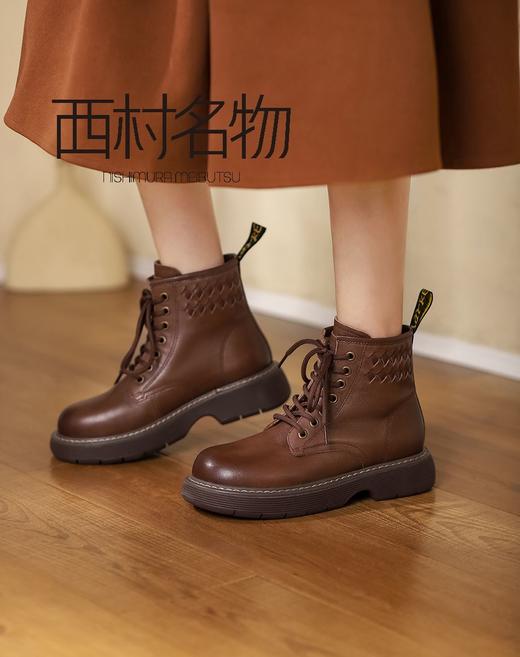 西村名物2021冬季新款女真皮英伦风短靴低跟靴子T21DS45791 商品图3