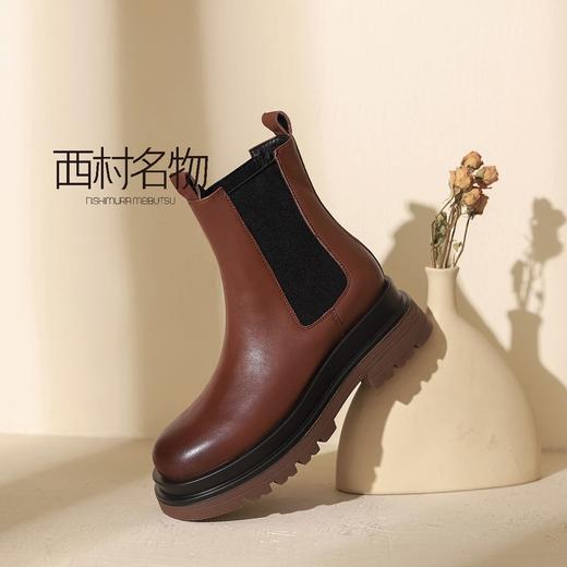西村名物2021秋冬季款净版厚底潮流烟囱靴中跟休闲女鞋T21DS45841 商品图3