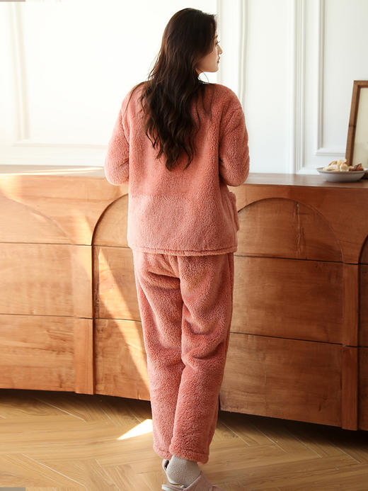 康妮雅女式长袖长裤开襟套装*干玫瑰红 商品图3