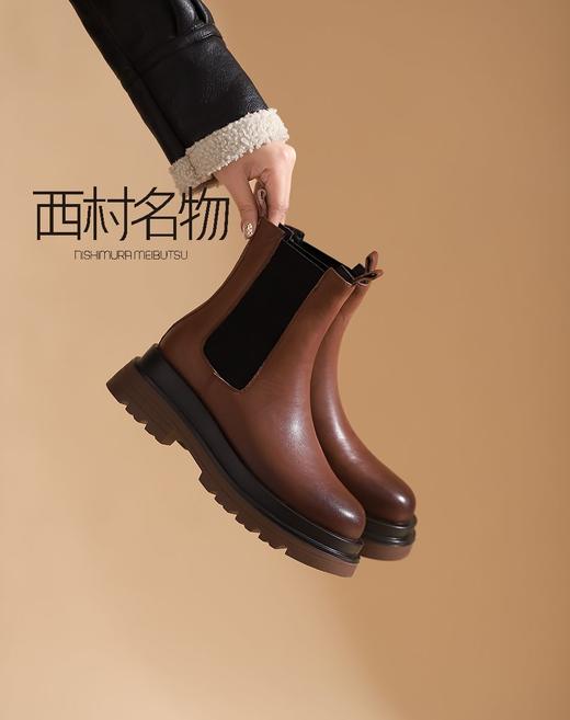 西村名物2021秋冬季款净版厚底潮流烟囱靴中跟休闲女鞋T21DS45841 商品图4