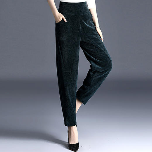 束脚长裤子女秋冬季新款高腰直筒裤宽松显瘦灯芯绒休闲萝卜裤百搭 HH2341 商品图3