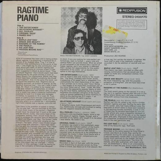 LP黑胶唱片 《拉格泰姆风格钢琴曲：即兴与创新》 钢琴：罗恩·威瑟本 商品图1