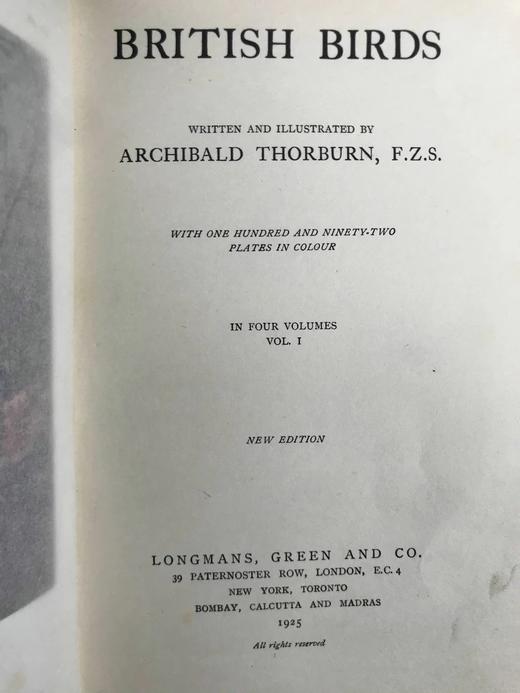 1925年 索伯恩《英国鸟类图鉴》（全4卷） 192幅彩色插图 真皮精装大32开 商品图3