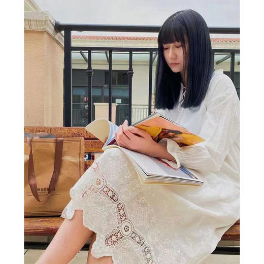 famecoco范可儿连衣裙女V领荷叶袖百褶中长裙F201FA034 商品图1