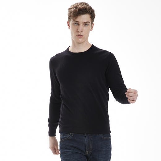 羊绒世家秋冬款纯山羊绒衫男青年商务休闲毛衣圆领宽松打底针织衫 商品图1