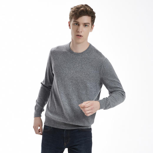 羊绒世家秋冬款纯山羊绒衫男青年商务休闲毛衣圆领宽松打底针织衫 商品图2