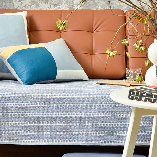 蓝色条纹提花棉麻四季通用素色沙发巾 商品图2