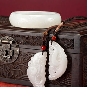 宫道·龙凤呈祥和田玉套装， 精选羊脂白玉，北派玉雕大师设计打造（上等白玉开料，大师手工制作，顺丰10天发货）