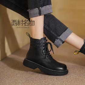 西村名物2021冬季新款女真皮英伦风短靴低跟靴子T21DS45791