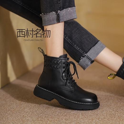 西村名物2021冬季新款女真皮英伦风短靴低跟靴子T21DS45791 商品图0