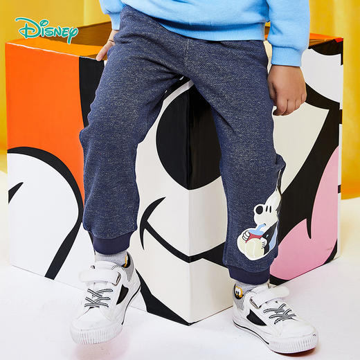 迪士尼男童米奇卡通宝宝春秋保暖抓绒裤子仿牛仔长裤 商品图1