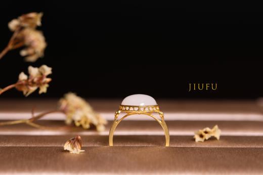 18K黄金和田玉（白玉）镶钻戒指--心  /心形10*12mm（戒圈请留言备注） 商品图3