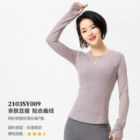 壁虎瑜伽《2103SY009》网纱拼接丝滑长袖T恤（无胸垫）【七十二小时发货】