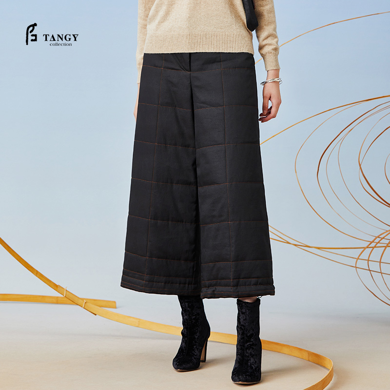 TANGY Collection/天意精品2021年秋冬新品方纹线迹莨绸阔腿裤棉裤