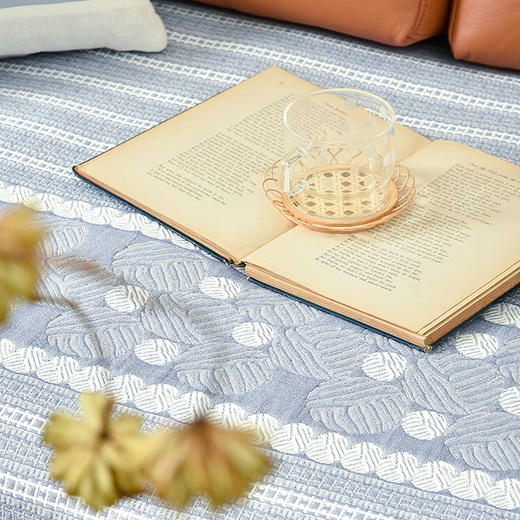 蓝色条纹提花棉麻四季通用素色沙发巾 商品图3