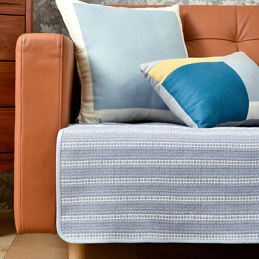 蓝色条纹提花棉麻四季通用素色沙发巾 商品图1