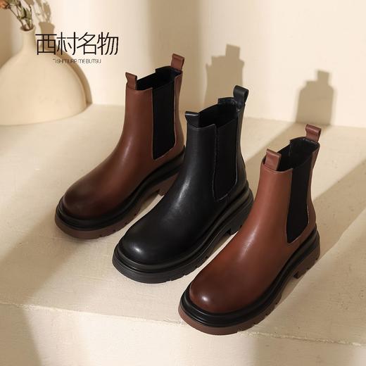 西村名物2021秋冬季款净版厚底潮流烟囱靴中跟休闲女鞋T21DS45841 商品图0