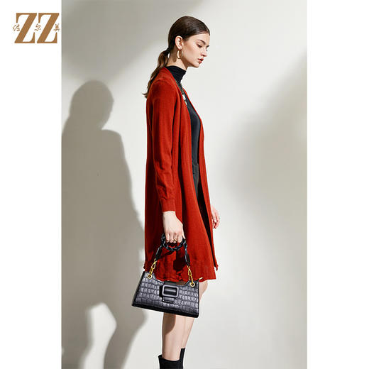 佐尔美2021冬季新款 蓝色红色长袖中长羊毛衫开衫外套女E04MS06 商品图1