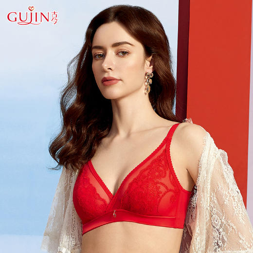 古今新款经典大红超薄无钢圈兔耳朵透明性感文胸罩0P189 商品图0