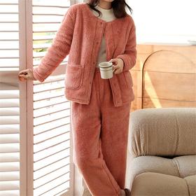 康妮雅女式长袖长裤开襟套装*干玫瑰红