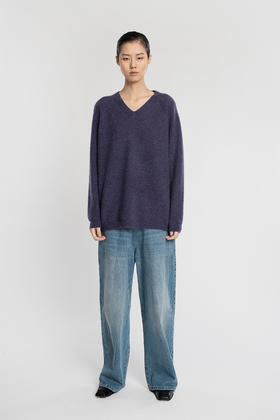 女士2021新款纯山羊绒双股加厚打花V领套头衫