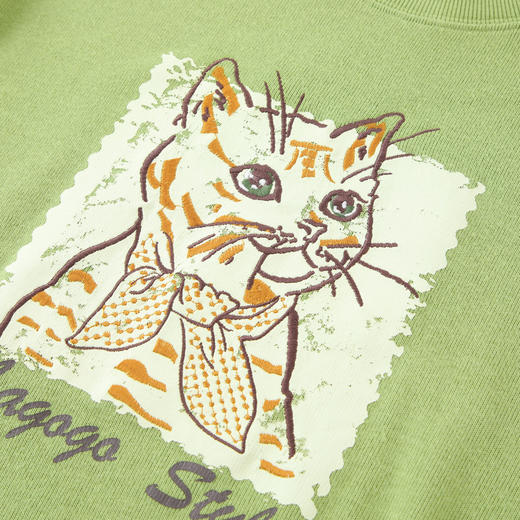 Lagogo拉谷谷2021冬季新款绿色圆领卫衣女设计感小众套头上衣无帽KCEE41XA02 商品图2