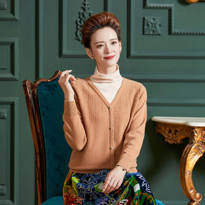 WW  X2639半高领纯色镶钻单排扣假两件羊毛衫 商品图1