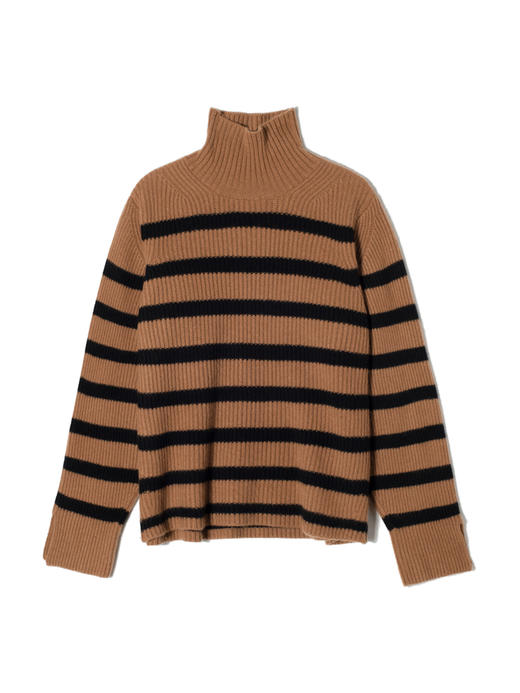 女士2021年新款纯山羊绒三股加厚条纹高领套头衫 商品图4