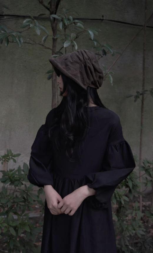 Ruohan 黑色褶皱腰线中袖连衣裙 商品图3