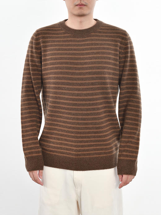 男士2021年新款纯山羊绒圆领加厚条纹套头衫 商品图2
