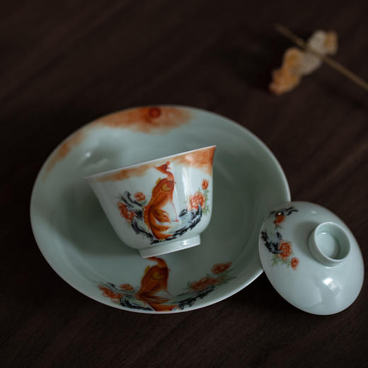 秘影山房/3号盖碗/釉中彩丹鳯朝阳图 140ml 8.9x7.5cm 商品图5