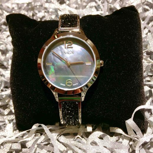 SAGA世家表 女表腕表表带镶钻水晶手表黑色 商品图0