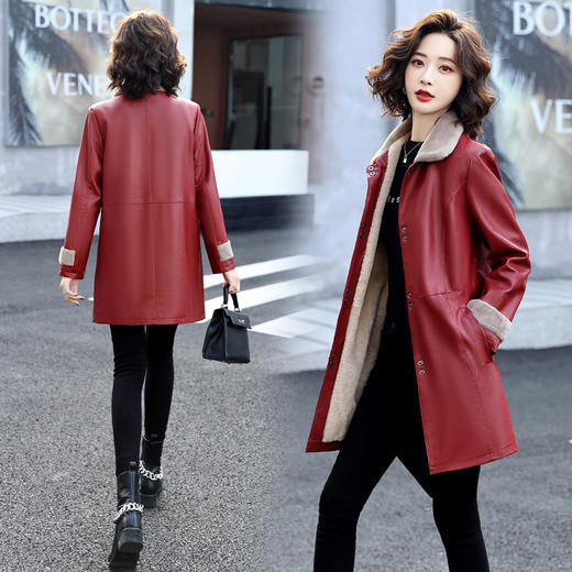 爆款保暖加绒皮衣！中长款皮毛一体拼接皮衣外套HR-YBXCT007 商品图2