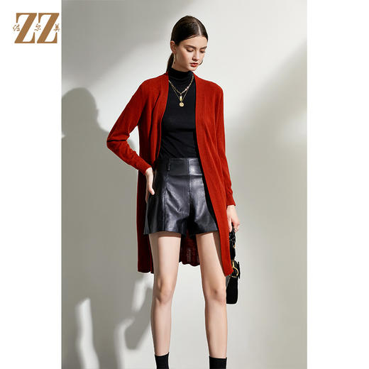 佐尔美2021冬季新款 蓝色红色长袖中长羊毛衫开衫外套女E04MS06 商品图2