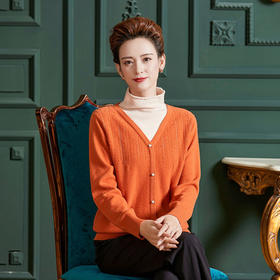 WW  X2639半高领纯色镶钻单排扣假两件羊毛衫