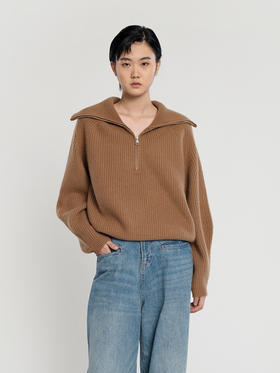女士2021年新款纯山羊绒三股加厚拉链翻领套头衫