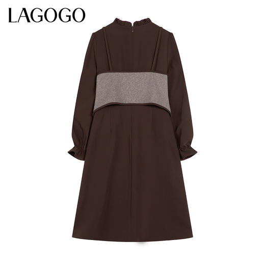Lagogo拉谷谷2021冬季新款咖啡色泡泡袖连衣裙两件套女a字中长裙KCLL83XA25 商品图1